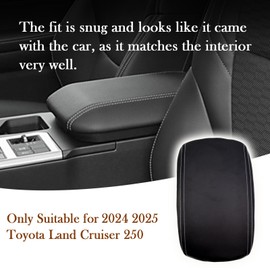 Areeyils Black Leather Center Console Armrest Cover for 2024-2025 Toyota Land Cruiser Prado 250,2024 Land Cruiser Accessories Car Center Arm Rest Cover Pad Protector(White Stitches)