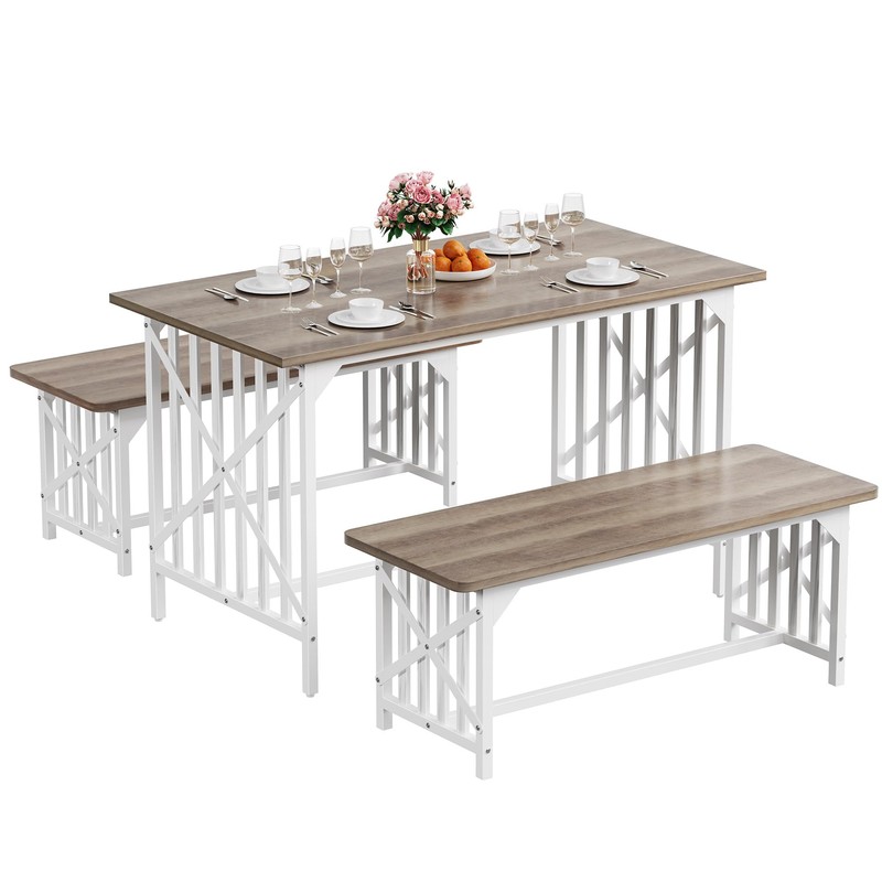 DWVO 3-Piece Kitchen Table with 2 Bench 47.2 Inch Dining