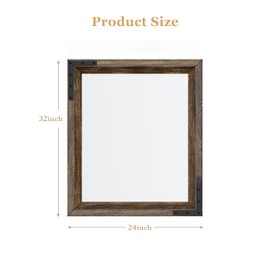 YOSHOOT Farmhouse Bathroom Mirror, Rustic Wooden Framed Mirror, Wood Vanity Mirror, Solid Wood & Handmade, Vertical or Horizontal Hanging for Bathroom Entryway Living Room Bedroom, 32" x 24", Brown