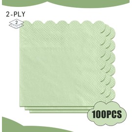 100 Pieces 2-Ply Sage Green Scalloped Napkins Folded 5 x 5 inch Disposable Cocktail Napkins Paper Napkins for Dinner Wedding Birthday Party Green Beverage Napkins