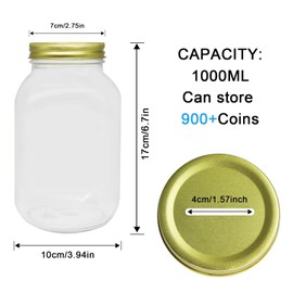 Mczxon Clear Glass Coin Bank Jar with Slotted Gold Lid, Money Coin Tip Piggy Bank Box Jug for Adults Teens Kids Girls Boys
