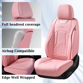 Coverado Car Seat Covers Full Set, 5 Seats Pink Seat Covers for Cars, Nappa Leather Waterproof Car Seat Covers Automotive Seat Covers Interior Accessories Universal Fit Most Cars