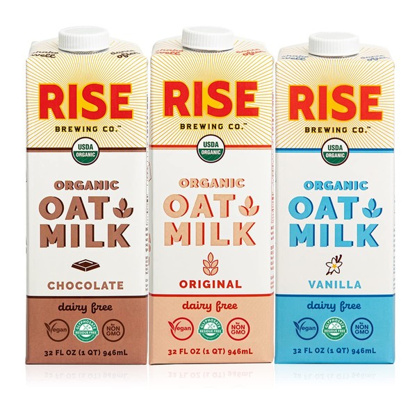 RISE Brewing Co. Oat Milk Variety Pack (6 32 fl. oz. Cartons) [2 - Original, 2 - Vanilla, 2- Chocolate] USDA Organic & Non-GMO, Shelf Stable, Plant Based, Non Dairy Milk, Vegan