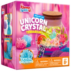Klever Kits Make Your Own Unicorn Crystal Terrarium Crafts Kit for Kids-Crystal Growing Science 12 Color LED Night Light Unicorn Birthday Gifts Toys for Girls