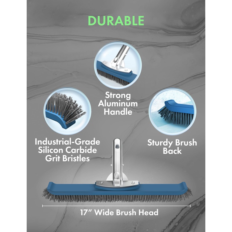 KEMANO Heavy Duty Deck/Pool Scrub Brush - Industrial-Grade Silicon Carbide