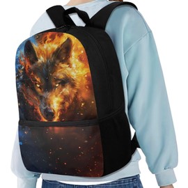 Renewold Cool Wolf 17 Inch School Backpack Multifunctional School Backpacks for 8-10 Casual Basic Bookbag for Students Kids Fashion for Elementary Primary Middle Bookbag