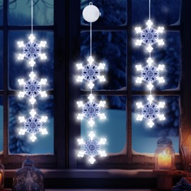 DANLI Christmas Decorations 3PCS Christmas Window Lights Battery Operated Snowflake String Lights with Suction Cup for Christmas Window Decorations Fireplace New Year,White