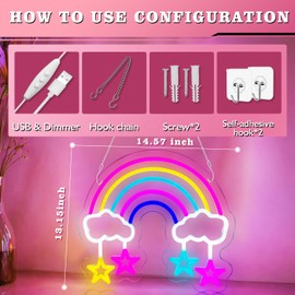 Rainbow Neon Sign for Wall Decor, Rainbow Light LED Wall Light, USB Powered Dimmable Night Lamp for Girls Bedroom Nursery Playroom, Birthday Gift for Daughter