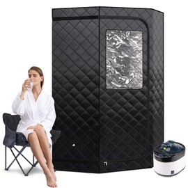 ZONEMEL Full Size Portable Steam Sauna Kit, Personal Full Body Home Spa for Detox, Relaxation, 4 Liters 1500 Watt Steamer, Remote Control, Timer, Foldable Chair