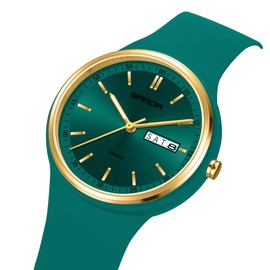 Yuxier Watches for Women Unisex Quartz Wristwatches Women's Sport Watch MInnimalist Casual Wristwatch with Soft Strap Double Calendar (Blackish Green)