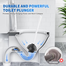 Toilet Plunger and Brush, 2 Pack Bowl Brush and Heavy Duty Toilet Plunger Set with Ventilated Holder, 2-in-1 Toilet Brush and Plunger Combo for 5.3-inch Toilet Drain Bathroom Cleaning