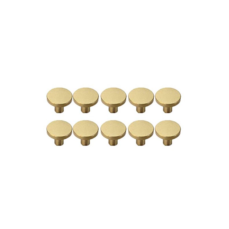 10PCS Round Cabinet Single Hole Knob, Medium Brushed Brass Gold