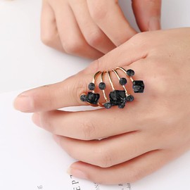 Big CZ Crystal Statement Wedding Ring for Women Exaggerated Birthstone Cubic Zirconia Balls Fashion Spring Gemstone Adjustable Open Band Wrap Birthday Cocktail Party Ring Comfort Fit Dainty Jewelry Gifts (Black)