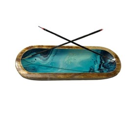 leatherooze Incense Holder or Incense Burner Holder, Modern Insence Ash Catcher or Insense Stick Holder for Décorations for Home, Wooden Incense Tray for Gifting (sea Blue)
