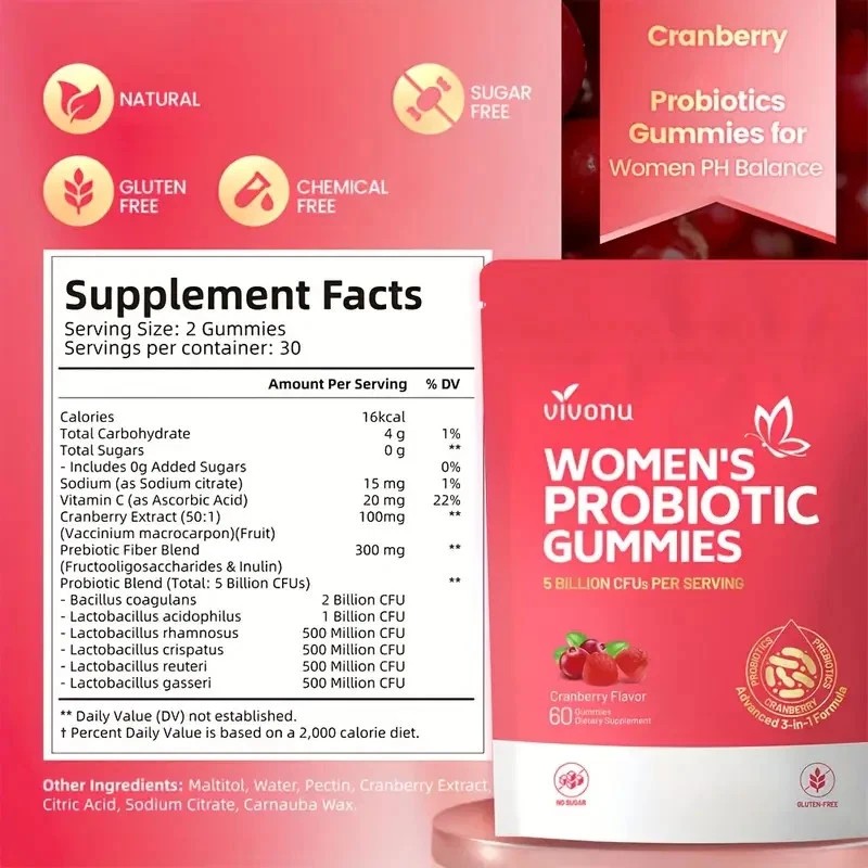 Vivonu Vaginal Probiotics for Women, Feminine Balance pH Gummies 60ct/1bag