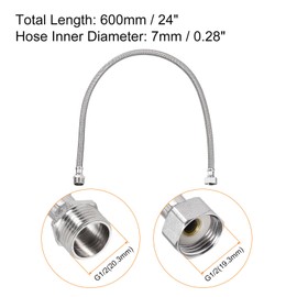 sourcing map 24 Inch Long Faucet Supply Line Connector, G1/2 Female Compression Thread x G1/2 Male Connector Straight Thread 304 Stainless Steel Water Supply Hose Line