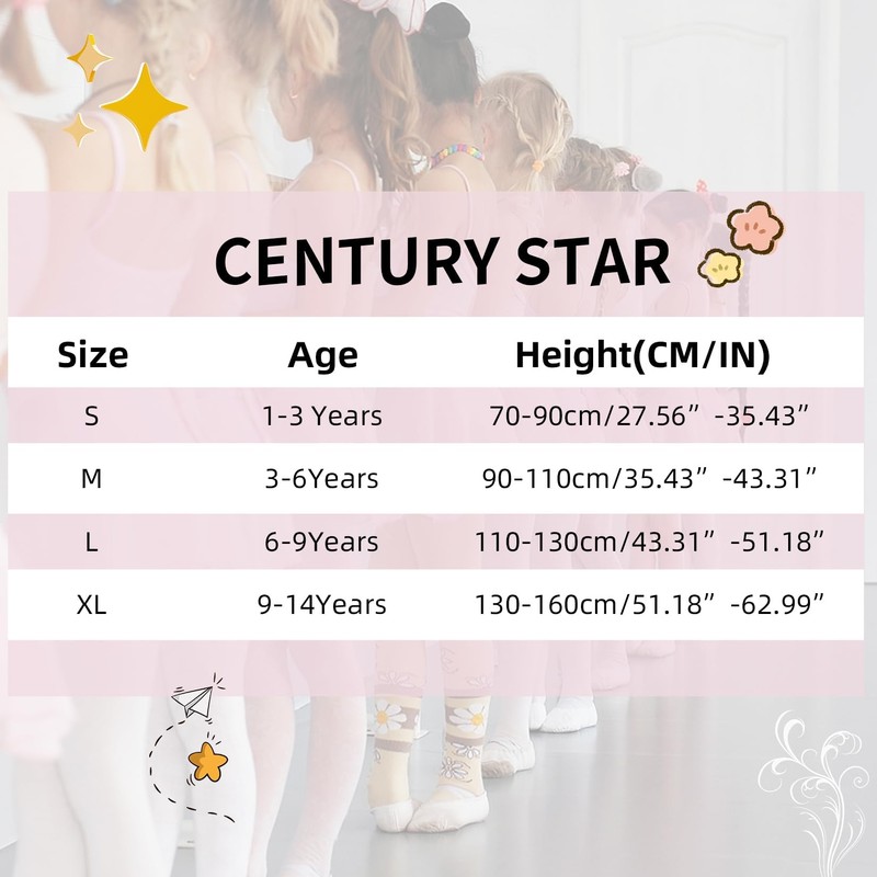 Century Star 3 Pairs Tights for Girls Ballet Footed Dance