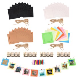 Rustark 84Pcs 3.5x3.7Inch/9.5x8.8CM Paper Picture Frames Cardboard Picture Frame Cardboard Photo Easels Paper Photo Frame DIY Cardboard Photo Frame with Wood Clip and Jute Twine for Wall Decor Craft