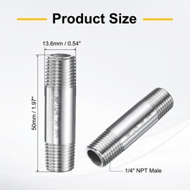 HARFINGTON Stainless Steel Nipple Pipe Fitting 1/4" NPT x 1/4" NPT Male Threaded 1.97" Length Nipple Cast Pipe for Connecting Extending Beer Machine Bathroom Gas Air Plumbing