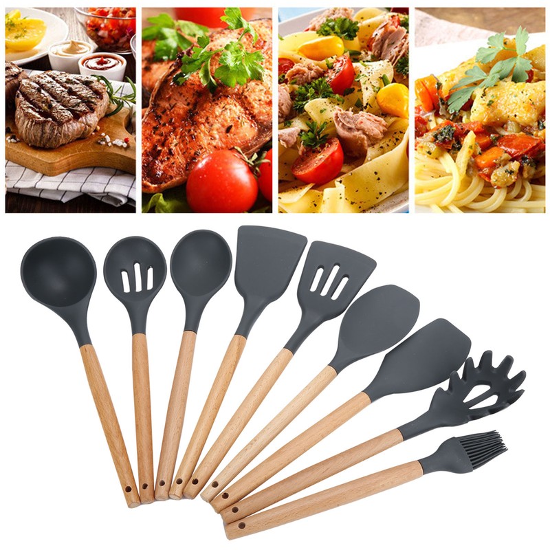 9Pcs set Silicone Kitchenware Kit NonStick Cooking Utensils Baking Tool