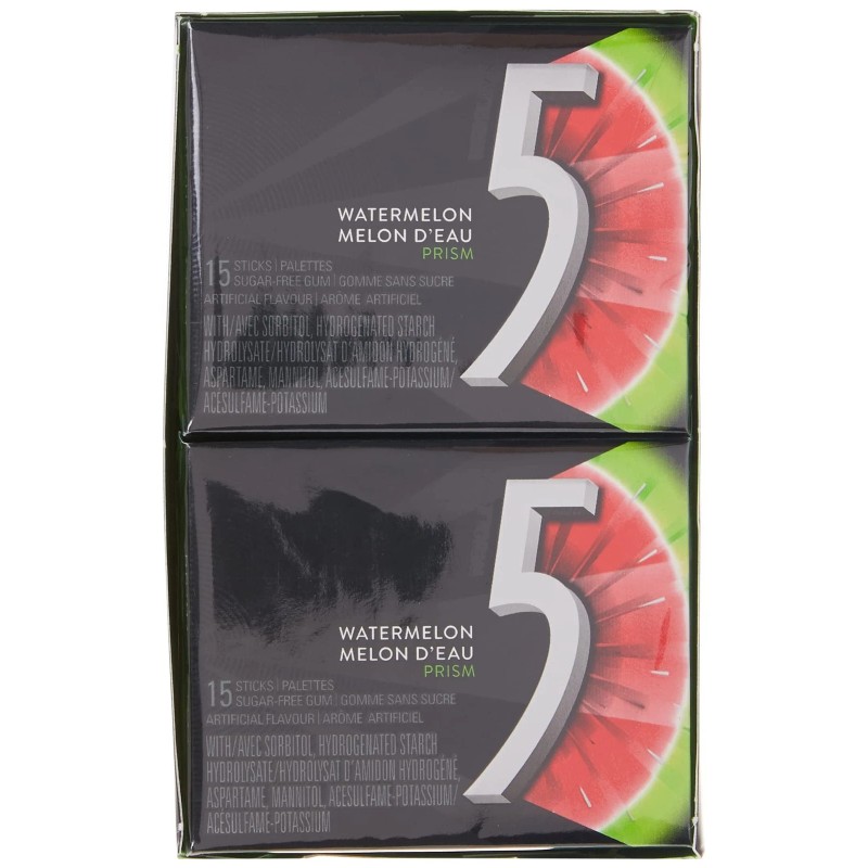5 Wrigley 5 Prism Electric Watermelon Gum, 10ct x 15pcs,