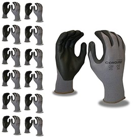 Cordova 6905M Conquest Gloves, Premium, Gray Nylon/Spandex Shell, Black Foam Nitrile/Pu Palm Coating, Medium, 12-Pack