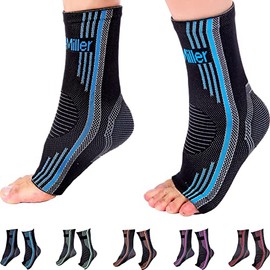 Doc Miller Ankle Compression Sleeve For Achilles Tendonitis & Plantar Fasciitis Relief, Recover Sports Injury and Foot Joint Swelling, 1 Pair Medium Blue Color 20-30mmHg Foot Compression Sleeve