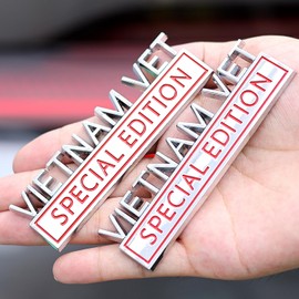 YQCQWL 2Pack Vietnam Vet Special Edition Car Emblem with 4 Adhesives, 3D Badge Decal for Trucks, Metal Stickers Replacement Fit Universal Vehicle, Veteran Gifts for Men (Silver & Red)