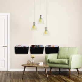 Relaxdays Wall Magazine Holder, Set of 3, A4, Plastic, HBT: 19 x 33 x 10.5 cm, Magazine Holder, Newspaper Holder, Black