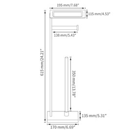 Miyili Matte Black Freestanding Toilet Paper Holder with Shelf, Paper Towel Dispenser Storage Organizer for Bathroom Square Style, F04B2