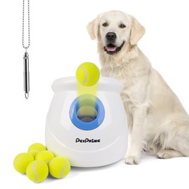 Pet Prime Automatic Ball Launcher for Large Dogs,Rechargeable Dog Ball Thrower Machine for Outdoor Exercise & Interactive Play,Adjustable 10-64ft Thrower with 6PCS 2.5" ETPU Balls,1 Dog Whistle