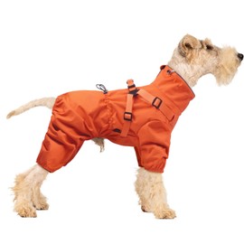 BRKURLEG Dog Raincoat for Small Dogs, Small Dog Rain Jacket with Harness Built in, Waterproof 4 Legs Pet Raincoats, Puppy Outdoor Jacket with Reflective Strip, Orange, L