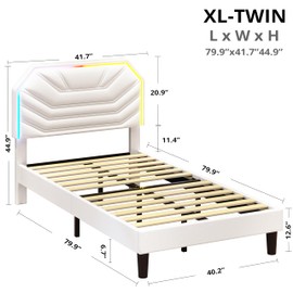 LIKIMIO Twin XL Bed Frames with Lighted Headboard, Upholstered Modern Cama Twin XL Platform Bed with Heavy Duty Supports, No Box Spring Need, Noise Free, Easy Assembly, White