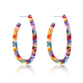 coadipress Multi Color Mottled Tortoise Shell Acrylic Resin Basic Big Circlee Hoop Earrings Lightweight U-Shaped Hoop Earrings Boho Statement Earrings Fashion for Women Jewelry (Colorful)