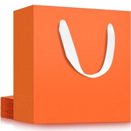 EUSOAR Orange Gift Bags, 12pcs 12.5"x4.5"x11" Kraft Paper Birthday Gift Wrap Bags, Merchandise Retail Craft Shopping Wrapping Bag for Small Business Grocery Boutique Wedding Bridal Party Favor