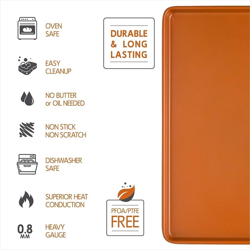 Ihanini Set of 2 Nonstick Copper Baking Sheets, 11" x