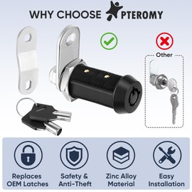 PTEROMY 2 Pack Cabinet Lock with Keys, 5/8'' Heavy Duty Tubular Cam Lock for RV Compartment Storage Locks, Full Set of RV Cam Locks (Black, 5/8'', 2 Pack)