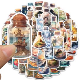 Aesthetic Sticker Set, Waterproof World in a Bottle Sticker, Cartoon Vinyl Stickers for Laptop, Skateboard, Suitcase, Scrapbooking, Gift for Children, Teenagers, Adults, Pack of 50