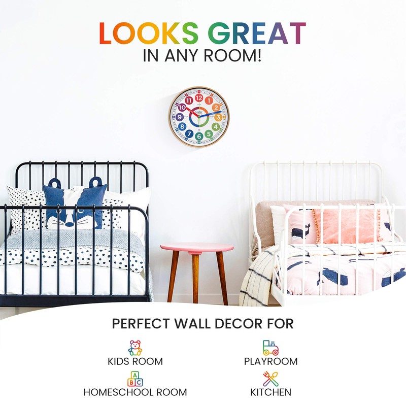 Oyster&Pop Kids Wall Clock - Learning Clock - Silent Analogue