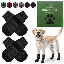 EXPAWLORER Anti Slip Dog Socks to Prevent Licking Paws - Dog Booties for Hardwood Floors, Pet Paw Protectors with Grippers for Winter Outdoor,Dog Boots Shoes for Small Medium Large Dogs,Stars Black S