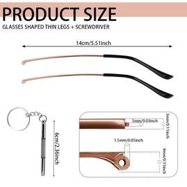 1 Pair Metal Glasses Replacement Arms and Multifunctional 3 in 1 Screwdriver Glasses Repair Tools，Eyewear Frame Temple Replacement Accessories for Thin Metal Glasses, Sunglasses（Rose Gold）