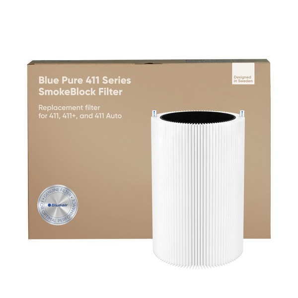 BLUEAIR Blue Pure 411 Series SmokeBlock Genuine Replacement Filter, Extra Carbon Captures 99.99% of Wildfire Smoke, fits Blue Pure 411 Auto, 411 and 411+ Air Purifiers, White