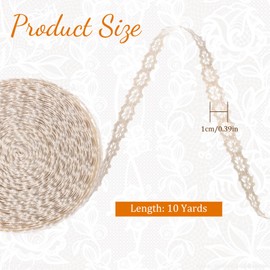 Vintage Cotton Lace Ribbon, Beige Crochet Lace Trim Fabric Decorative for Sewing Craft DIY Scrapbooking Wedding Supply 10 Yards (1cm)