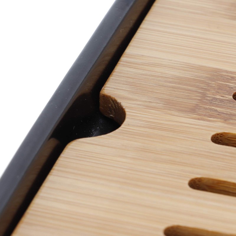 Tea Tray, Rectangular Bamboo Tea Tray with Drip Plate, Teapot,