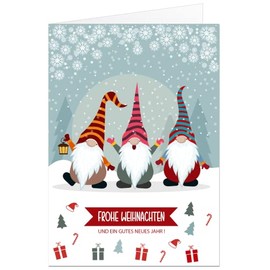 Christmas Card Set Gnome Trio with Envelope (Folding Cards 17 x 12 cm – Not the Smaller A6 Format) (Pack of 10)