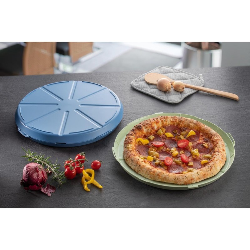 elastoreuse Practical pizza box 'ToGo' in transparent/black, brown, blue, green