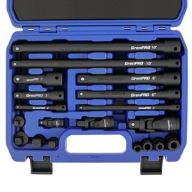 GRENPRO Impact Socket Extension Set 19-Piece 50BV30, Socket Extension Bar, Swivel Universal Joints and Impact Coupler, Ratchet Extensions Set, 1/2" 1/4" & 3/8 Drive Socket Adapter