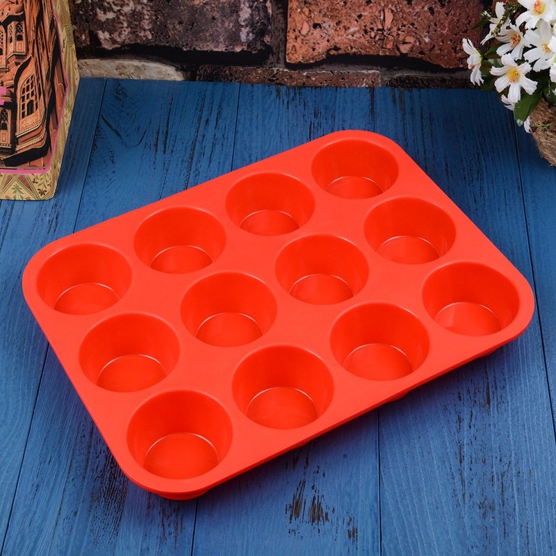 CAKETIME 12 Cups Silicone Muffin Pan - Nonstick Cupcake Pan