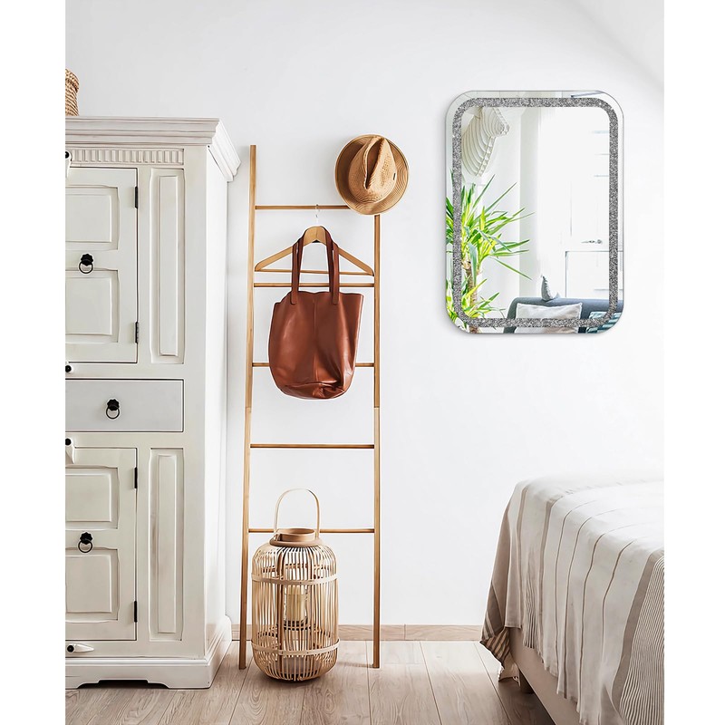 Crystal Crush Diamond Bathroom Mirrors for Wall Rounded Rectangular Wall