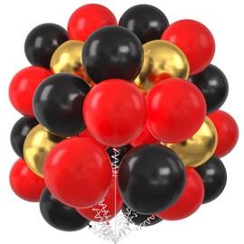 KALOR Red Black and Metallic Gold Balloons, 60 Pcs 12 Inch Metallic Gold Chrome Latex Balloons Kit for Baby Shower Birthday Bridal Shower Wedding Party Decorations